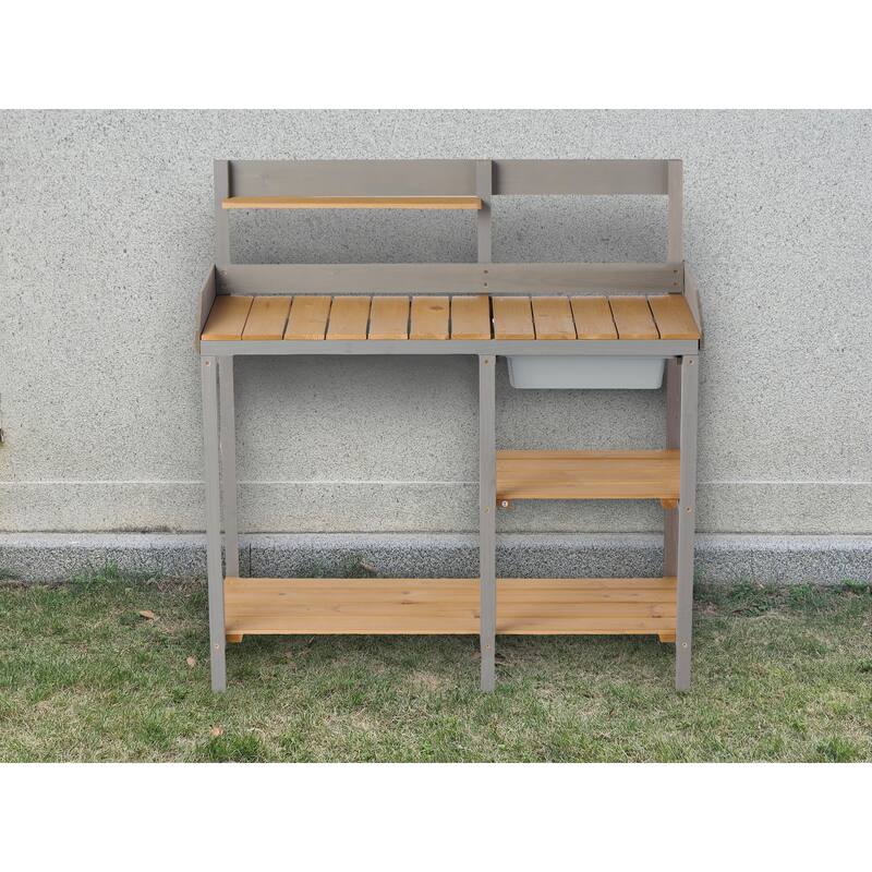 Outdoor Potting Table Bench with Spacious Top and Open Shelf, Wooden Garden Workstation Table for DIY Projects