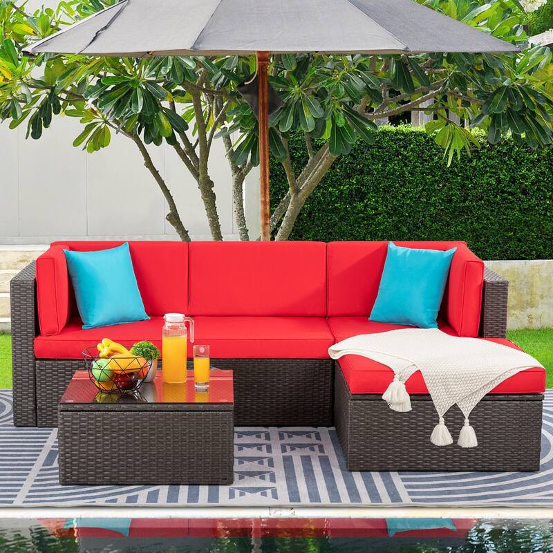 Futzca 5-Piece PE Wicker Outdoor Patio Furniture Set - Red