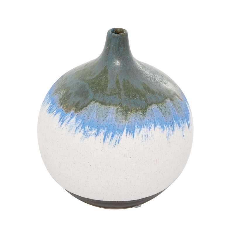 White Ceramic Handmade Decorative Vase with Dripping Effect - 9 x 9 x 10Round