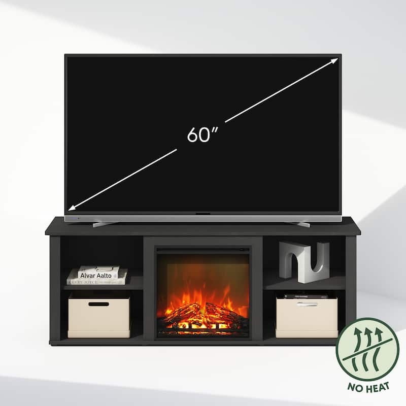Furinno Jensen No Heat Decorative Electric Fireplace TV Stand, Entertainment Center for TV up to 60 Inch, Americano