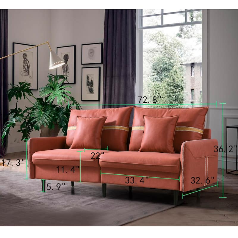 3-Seat Sofa Couch, Mid-Century Tufted Love Seat With 2 Pillows for Living Room