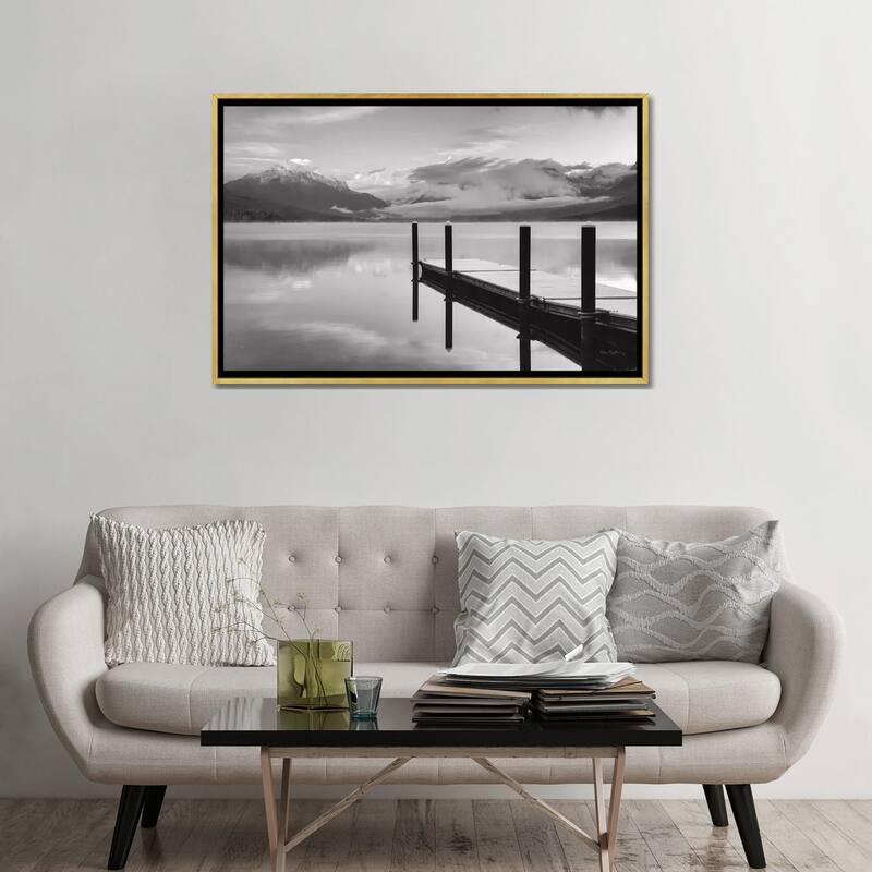 iCanvas "Lake McDonald Dock In Black & White" by Alan Majchrowicz Framed Canvas Print