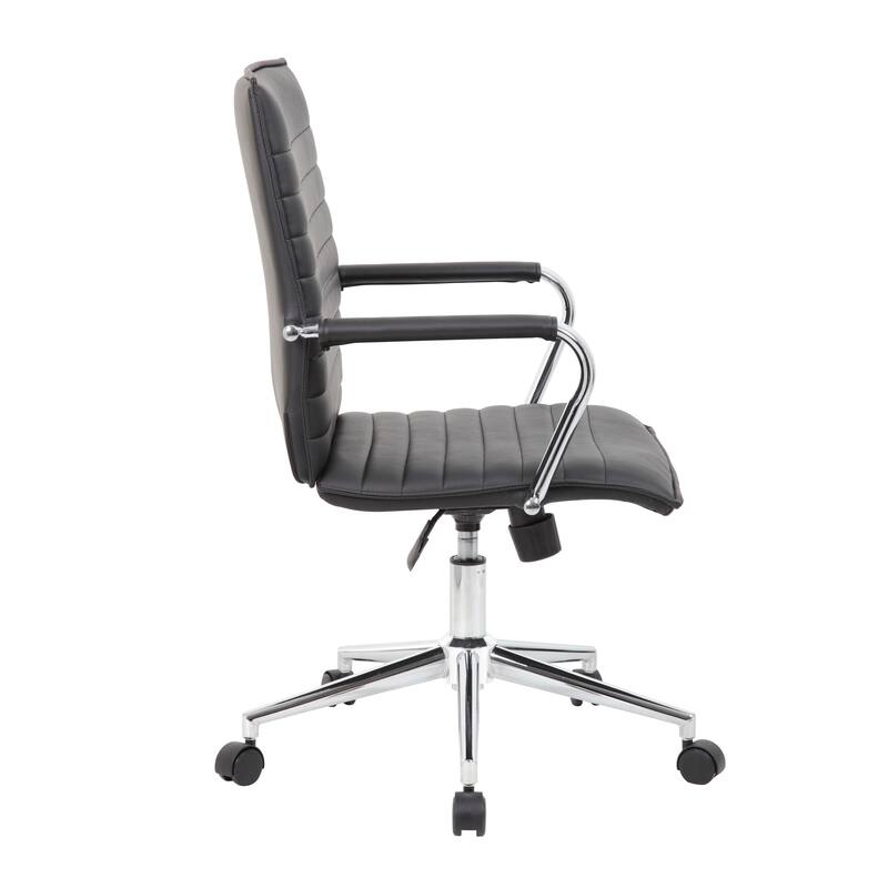 Kenny Commercial Grade Rolling Office Armchair, Chrome Arms, Black Vinyl