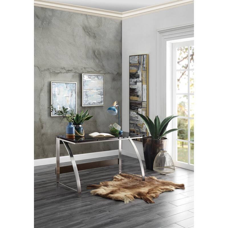 Modern Design Writing Desk Glass Top Stainless Steel Frame Furniture 1pc