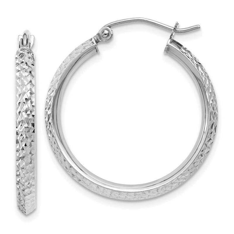 Curata 14k White Gold Knife Edge Sparkle Cut 2.5x25mm Hoop Earrings - 25mm long 2.5mm Thick Jewelry Gi