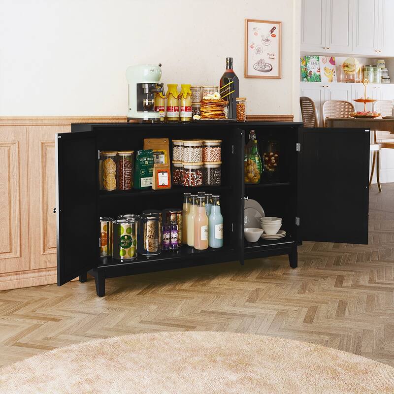 Modern Mirror Sideboard Cabinet,3 Door Storage with Sleek Design