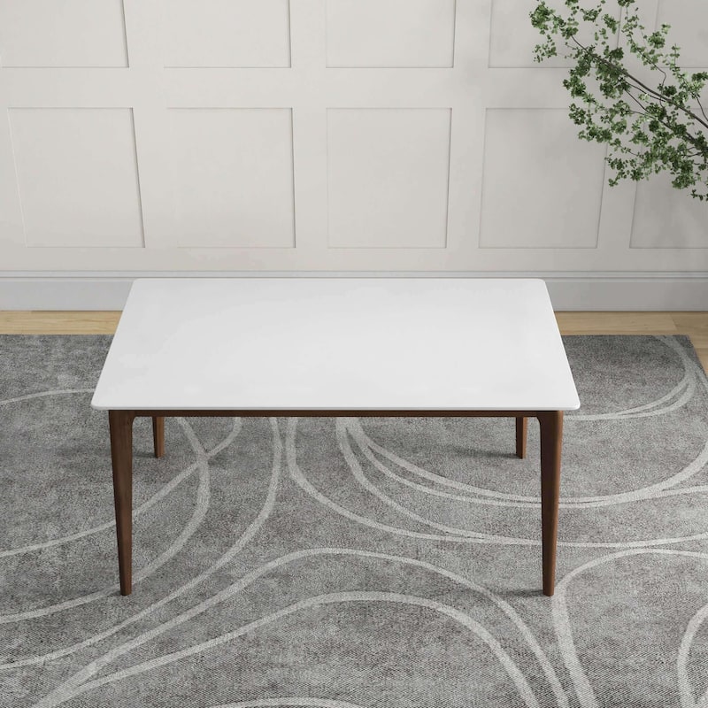 Lindsey Mid-Century Modern Solid Wood Dining Table with White Top and Walnut Legs, 59 inches for Bedroom Hallway, Entryw