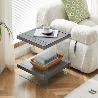 Modern Nightstand End Table Side Table with Tempered Glass