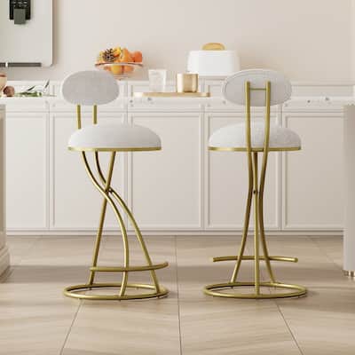 S-shaped Bar Stools Set of 2, Floral Print Upholstered Dining Chairs, Kitchen Bar Stools with Metal Frame & Footrest