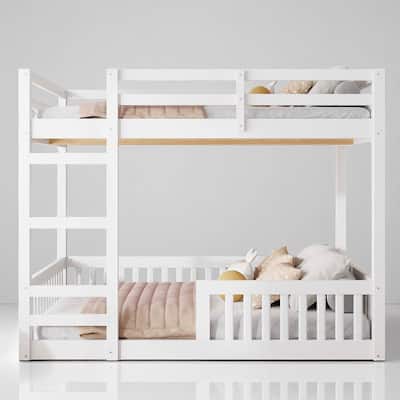 Wooden Full Over Full Bunk Bed with Safety Guardrails and Ladder, Solid Pine & MDF Construction