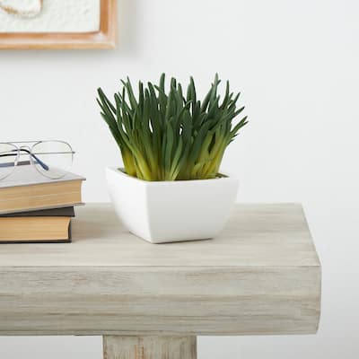 Green Faux Foliage Artificial Plant with White Ceramic Pot
