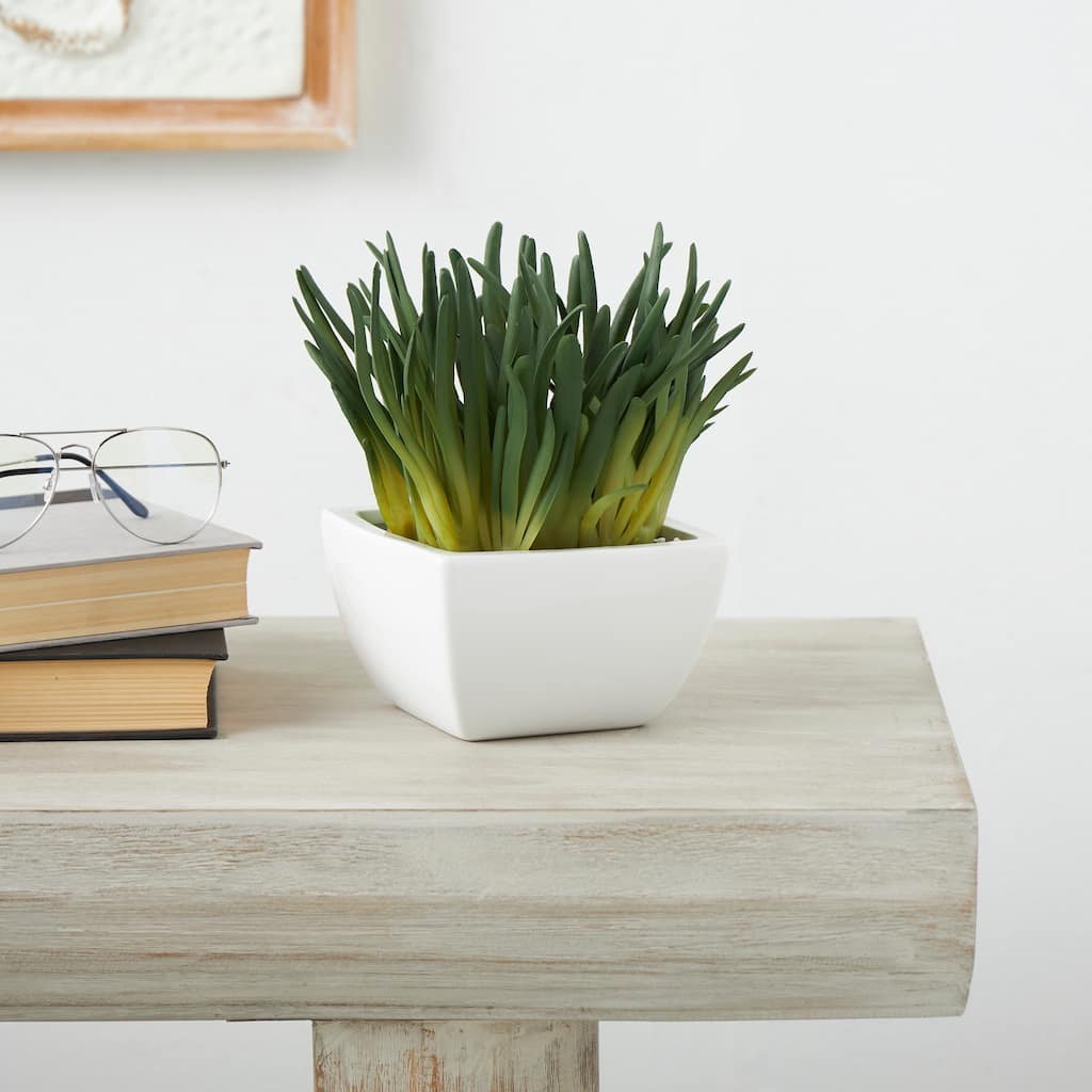 Green Faux Foliage Artificial Plant with White Ceramic Pot