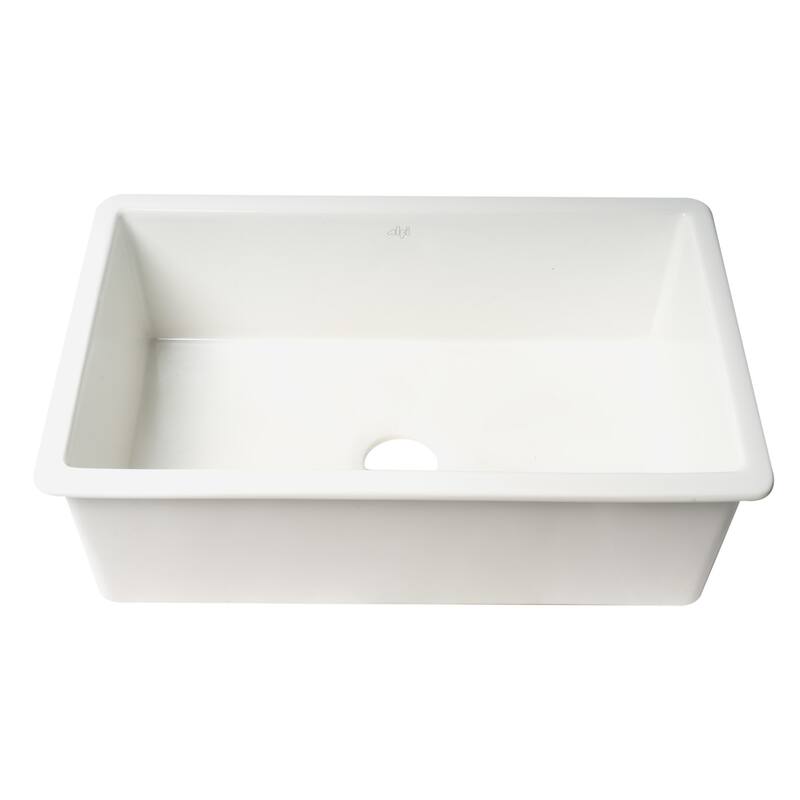 ALFI brand ABF3018UD-W White 30" x 18" Fireclay Undermount / Drop In Fireclay Kitchen Sink