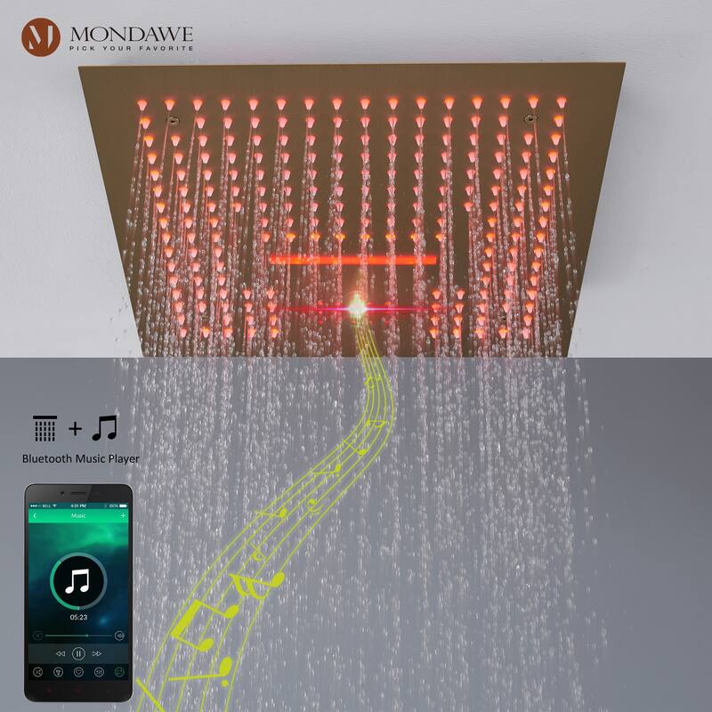64 Colors LED Light and Music 4 Functions 5 Sprays Ceiling Mounted Thermostatic Shower System