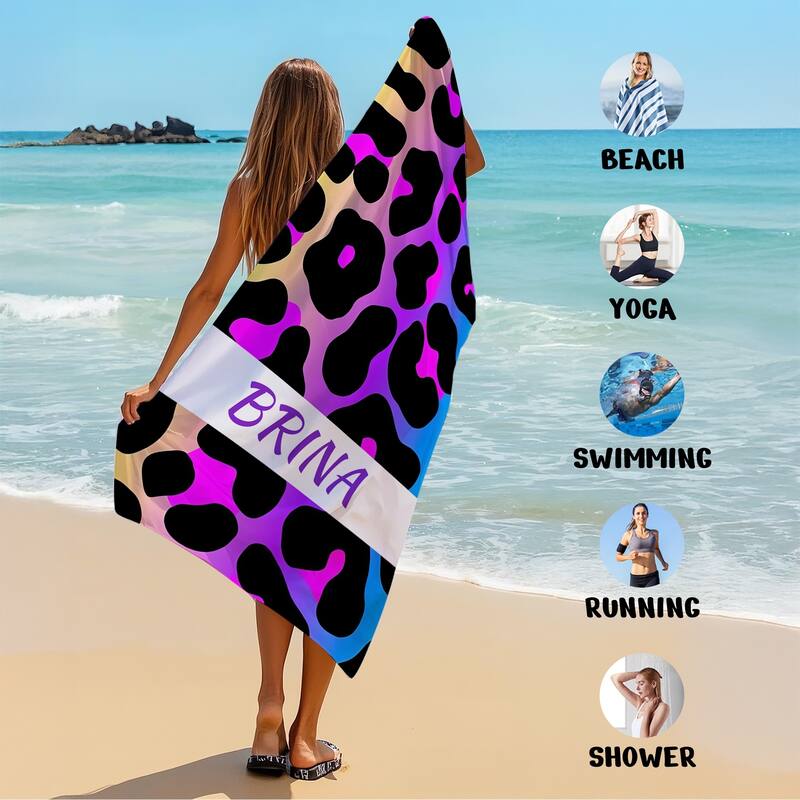Personalized Beach Towel, Custom Leopard Beach Towel with Name