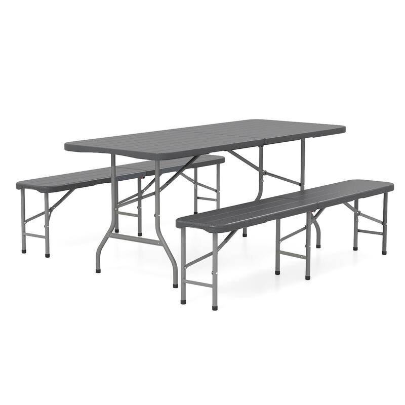 Gymax 2PCS 6 ft Plastic Folding Bench Portable Fold-in-Half Seat w/