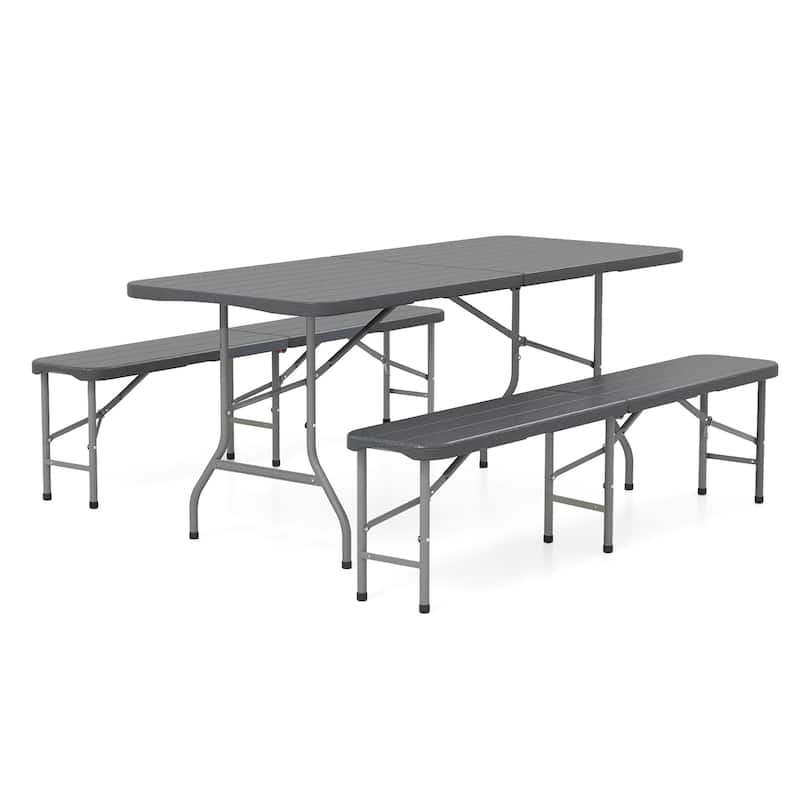 Gymax 6 ft Plastic Folding Bench Portable Fold-in-Half Seat w/ 1320