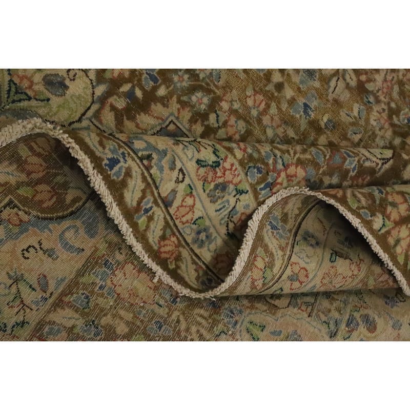 Hand Knotted Oriental 100% Wool Carpet Traditional Floral Brown Kerman Area Rug - 13' 4'' X 9' 6''