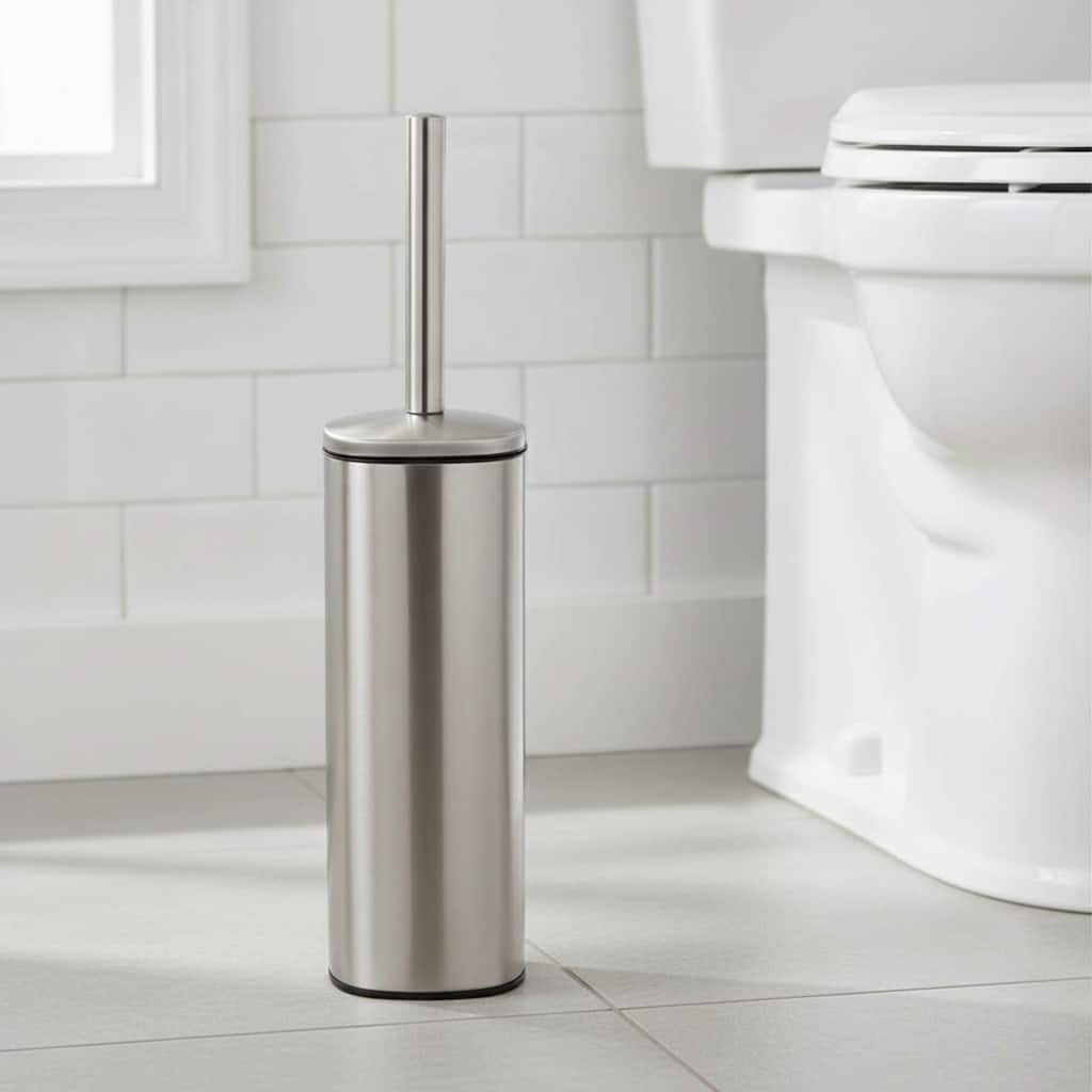 Square Metal Toilet Brush and Holder with Sturdy Handle Splash Guard - 3.12"L x 3.12"W x 15.8"H