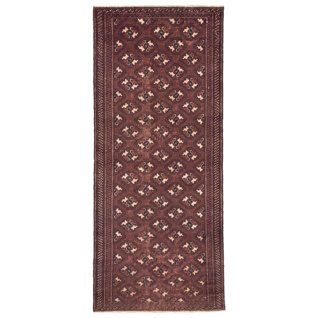 ECARPETGALLERY Hand-knotted Baluch Dark Brown Wool Rug - 3'5 x 7'10