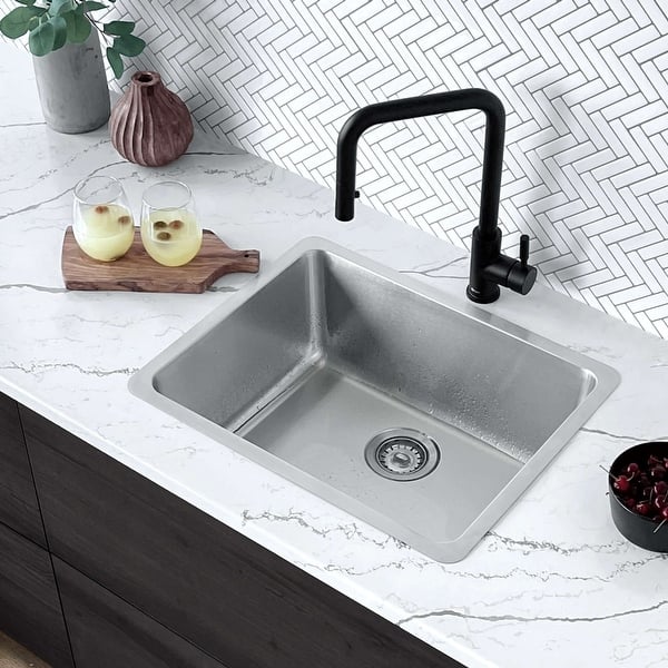 slide 2 of 16, STYLISH 20.5 inch Single Bowl Undermount and Drop-in Stainless Steel Kitchen Sink - 20.5" x 18" x 9" Brushed Stainless Steel