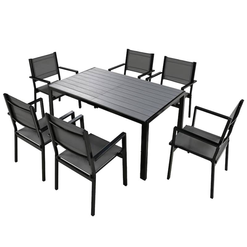 7-Piece Outdoor Patio Dining Set, with 6 Stackable Patio Chairs and Rectangular Dining Table for Patio, Balcony