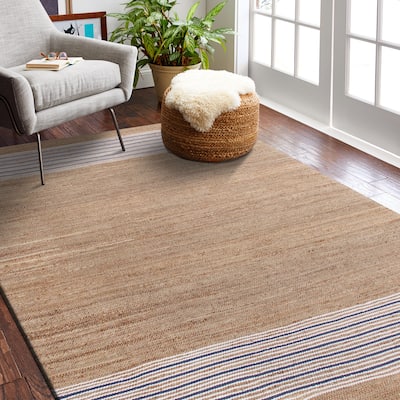 Sevita Contemporary Coastal Striped Handwoven Jute Area Rug