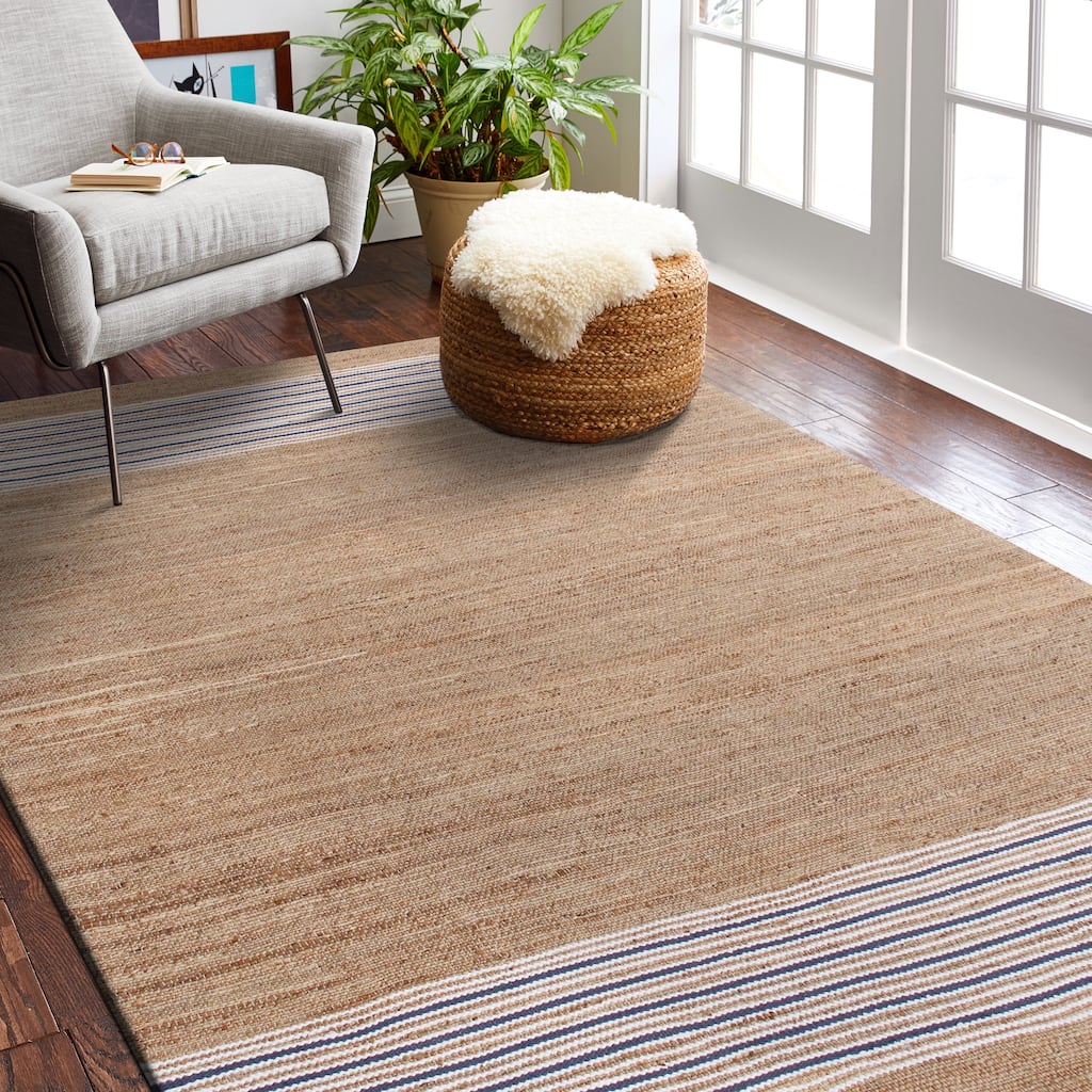 Sevita Contemporary Coastal Striped Handwoven Jute Area Rug
