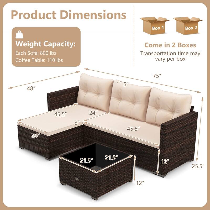 Costway 4 Seats Outdoor Wicker Furniture Set with Tempered Glass - See Details