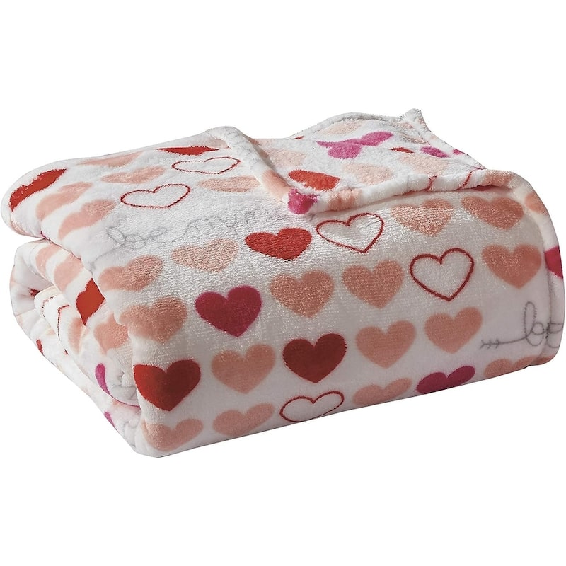 Décor&More Amor Eterno Be Mine Love Collection Heart Ultra Plush Throw Blanket (50" x 60") - Neon Hearts