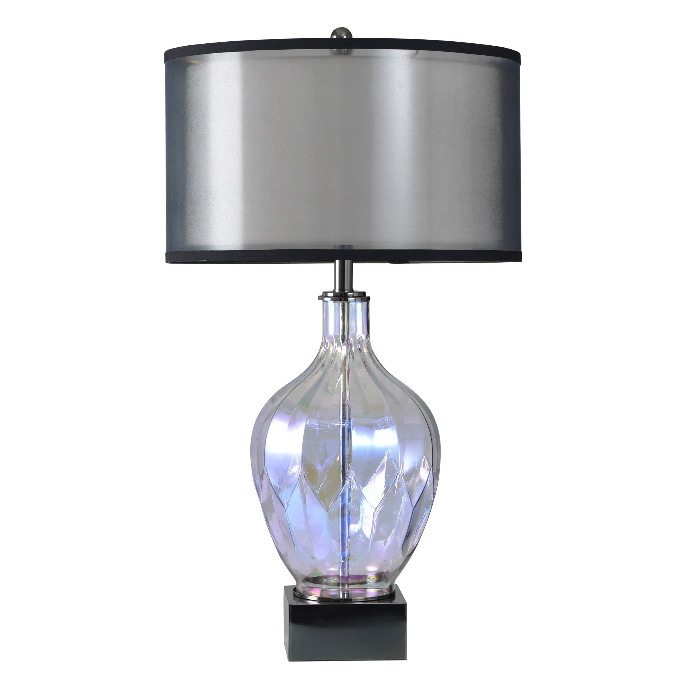 StyleCraft Eclipse Iridescent Glass Table Lamp - Opuzen Ebony - Black & Silver Shade