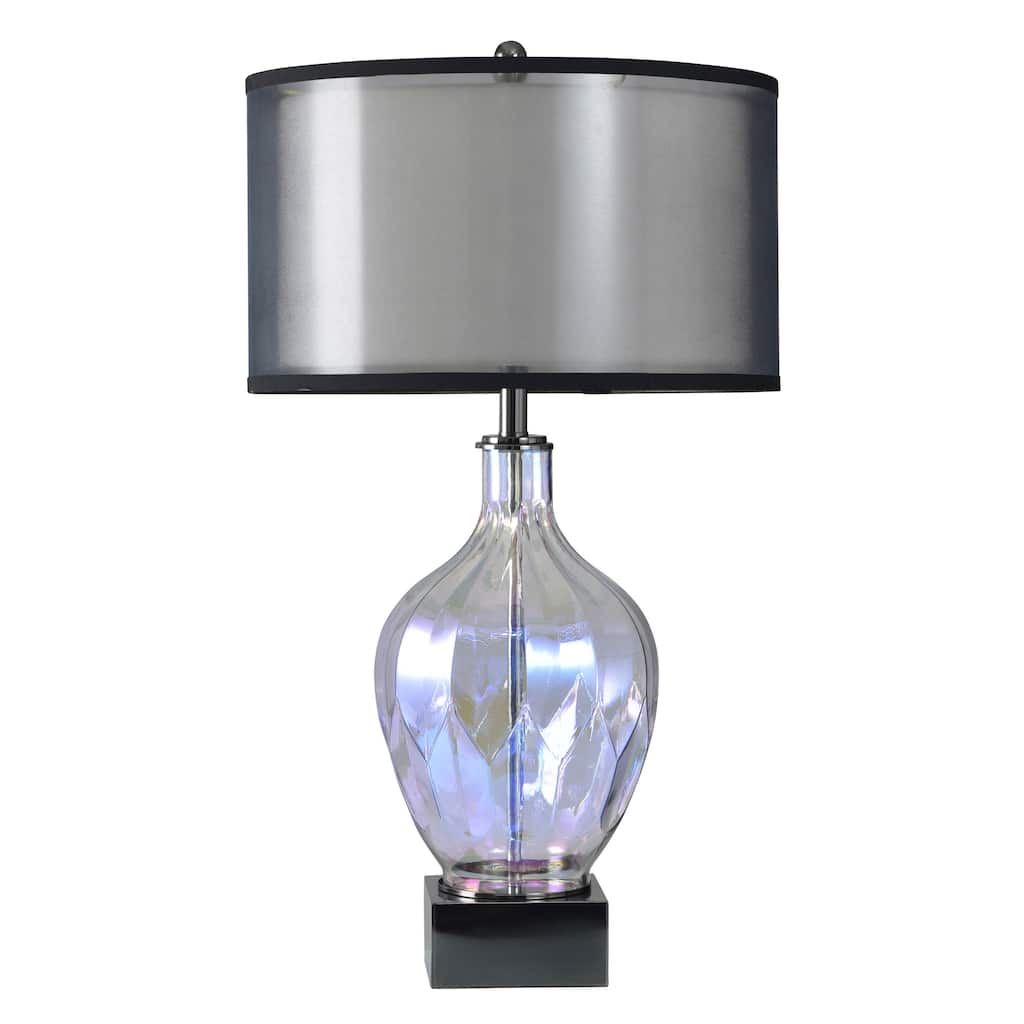 StyleCraft Eclipse Iridescent Glass Table Lamp - Opuzen Ebony - Black & Silver Shade