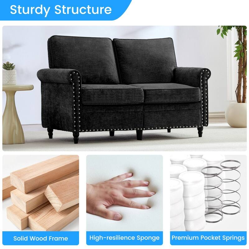 Mixoy 53.9''Chenille Living Room Sofa,Modern 2-Seater Sofa Couch,Loveseat Sofa with Unique Riveted Look