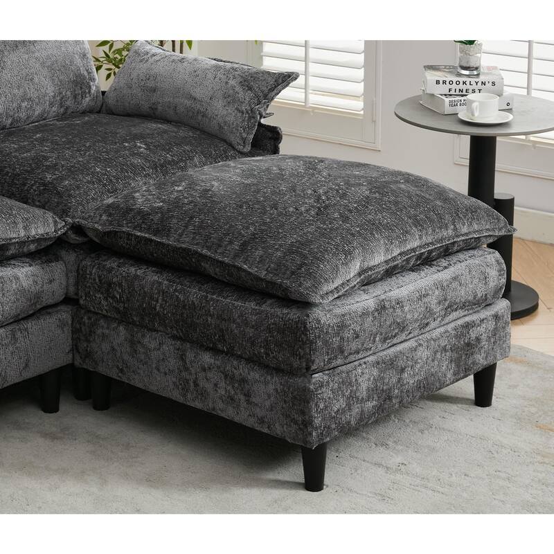 Oversized U Shaped Sectional Couch, Comfy Cloud Modular Sectional Sofa with 2 Ottoman Deep Seat Chenille Modern Cloud Sofa