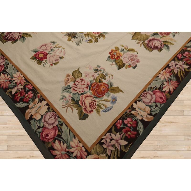 9x12'6'' Hand Woven Wool Ivory French Aubusson European Classic Rug - 9' x 12' 6''