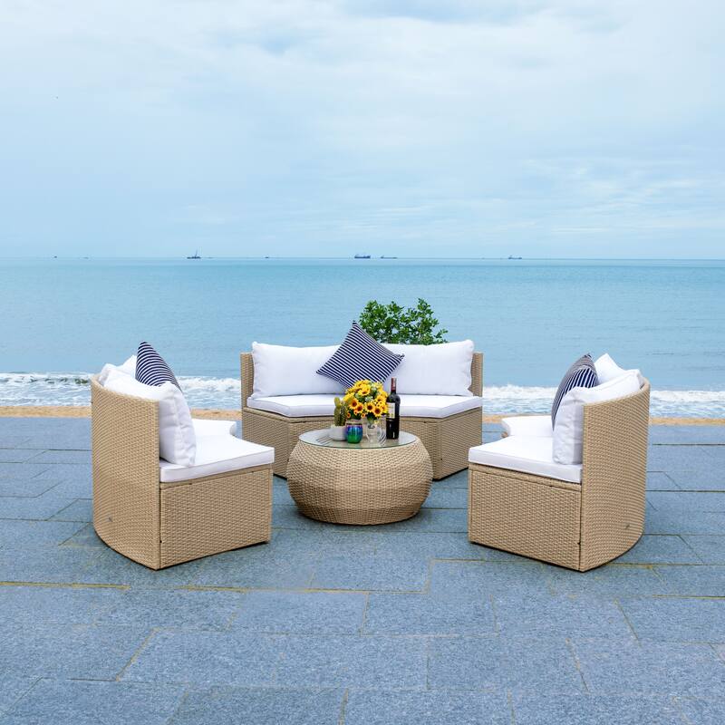 SAFAVIEH Outdoor Patio Furniture Jesvita Demilune Half-Moon Wicker Patio Set