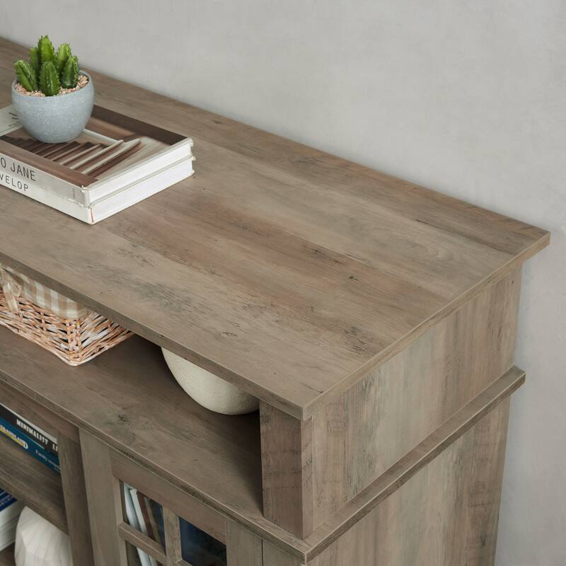 Classic Gray Wash TV Stand with Cable Management and Storage for 65-Inch TVs.