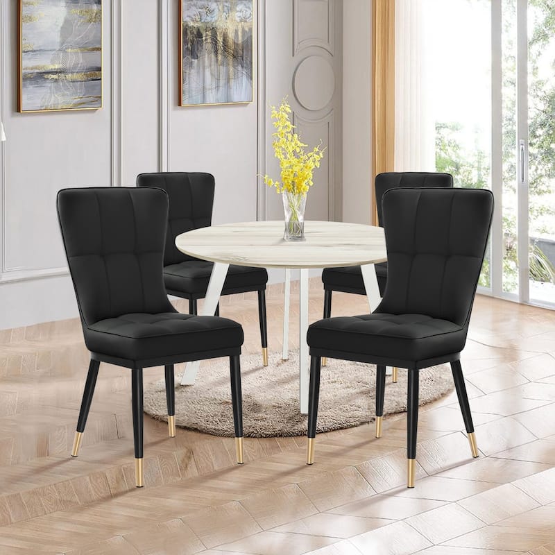 Faux Leather Upholstered Dining Chairs Set of 2/4 - Set of 4 - Black