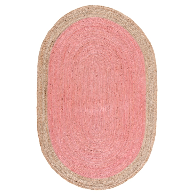 SAFAVIEH Handmade Natural Fiber Charlyne Bordered Round Jute Rug - 6' x 9' Oval - Pink/Natural