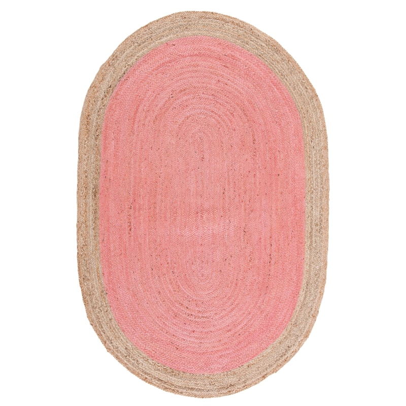 SAFAVIEH Handmade Natural Fiber Jolette Bordered Round Jute Rug - 8' x 10' Oval - Pink/Natural