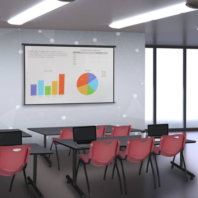 84" x 24" Training Table- Grey & 3 'M' Stack Chairs- Burgundy - 84 x 24 inches