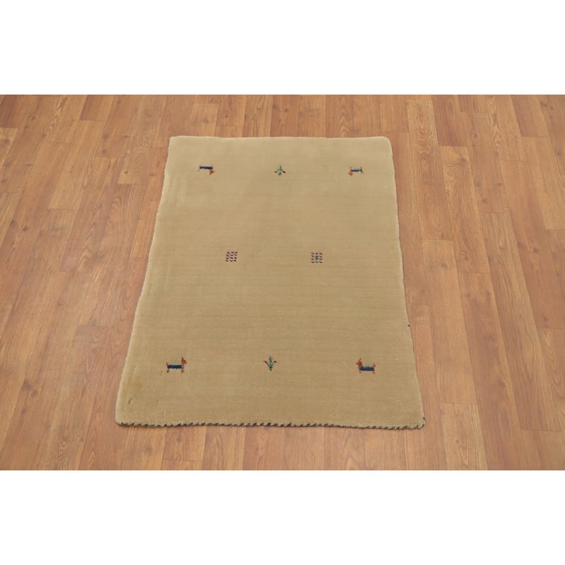 Hand Knotted Oriental 100% Wool Carpet Tribal Animal Pictorial Beige & Ivories Gabbeh Area Rug - 3' 0'' X 2' 0''