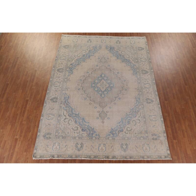 Hand Knotted Oriental 100% Wool Carpet Traditional Medallion Beige & Ivories Tabriz Area Rug - 12' 10'' X 9' 6''