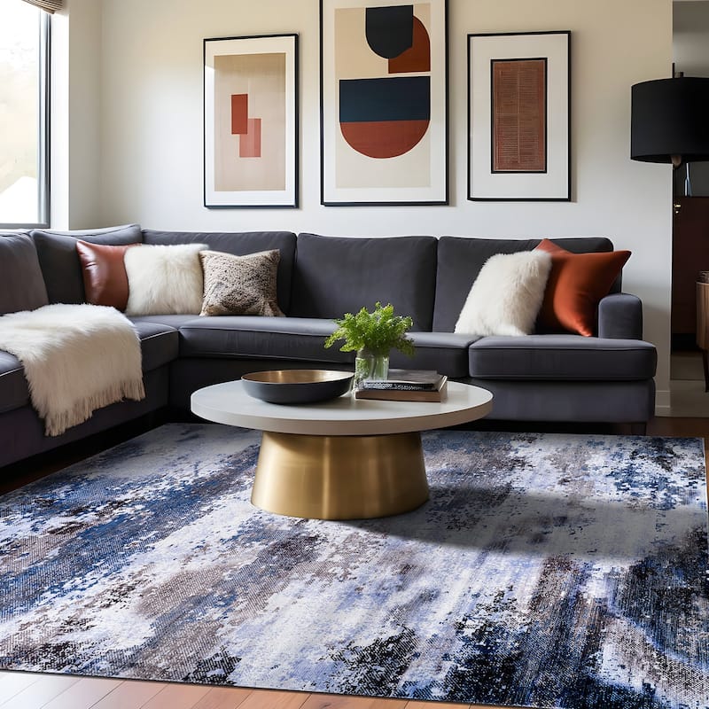 Beverly Rug Queen Abstract Non-Slip Rubber Back Washable Indoor Area Rug