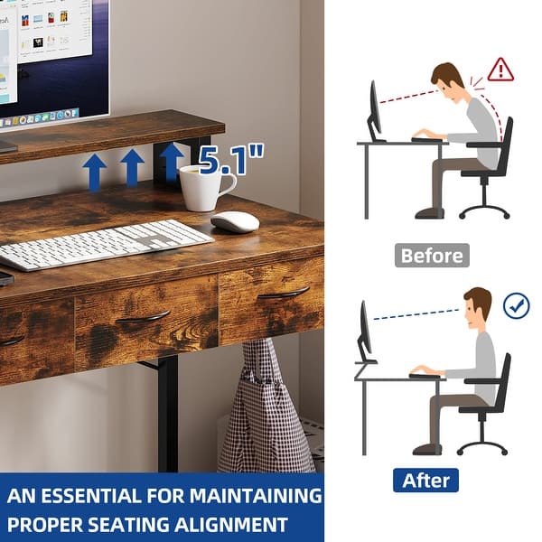 dimension image slide 3 of 4, Moasis Small Computer Desk with Fabric Drawers and Monitor Stand