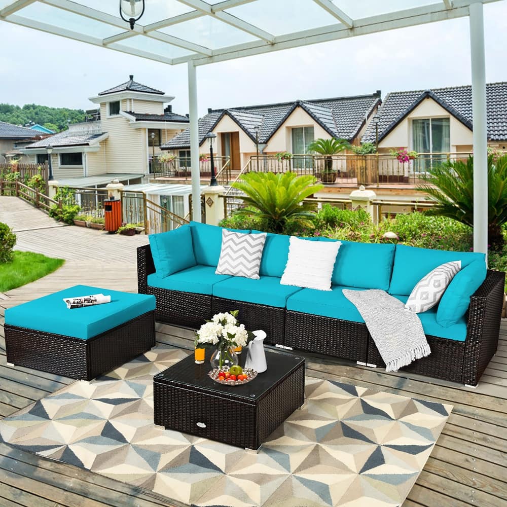 Costway 6PCS Outdoor Patio Rattan Furniture Set Cushioned Sectional