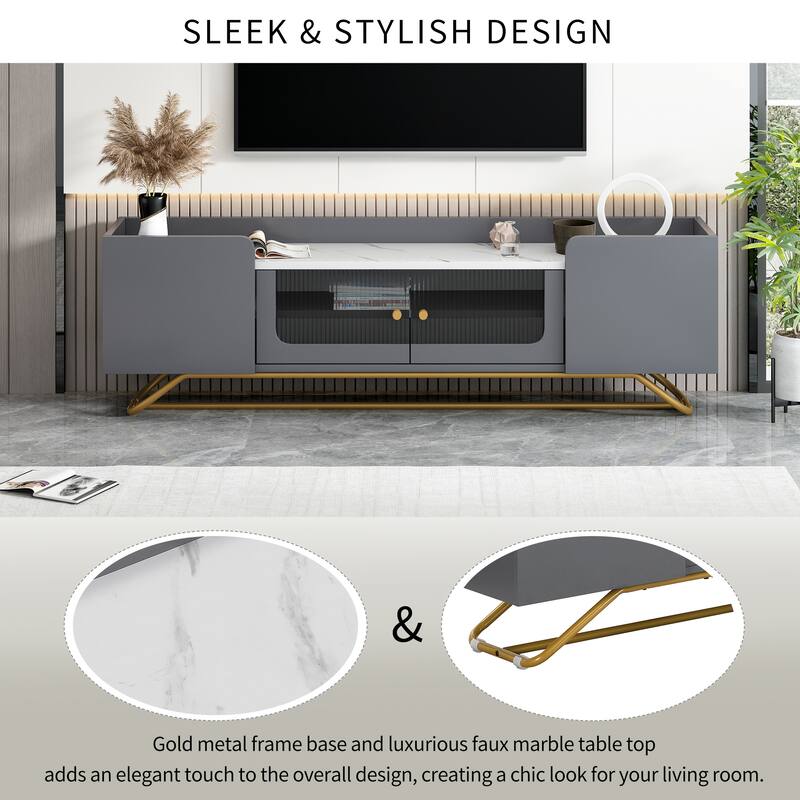 TV Console Table with Gold Frame Base