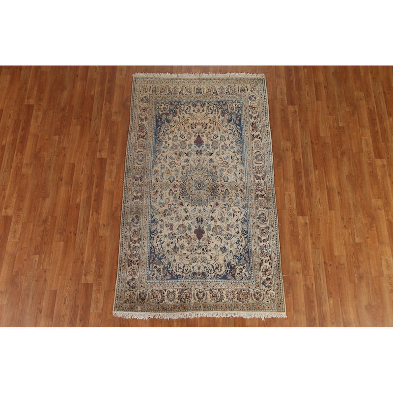 Clearance Antique Floral Nain Persian Wool Area Rug Hand-knotted - 3'10" x 6'6"