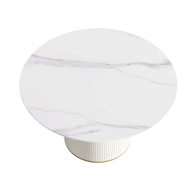 Round PU Pedestal Dining Table Faux Marble Dining Table