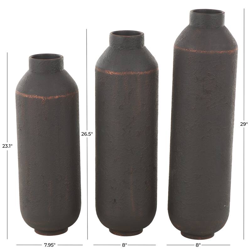 Dark Brown Metal Floor Decorative Vase with Copper Accents (Set of 3)